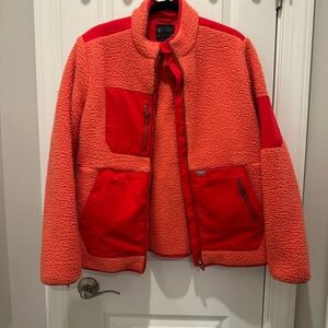 Figs Coral Sherpa Fleece Jacket with Red Accents